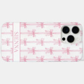 Coques Case-Mate iPhone Rubans Coquette Rose Monogrammés Rayés (Verso (horizontal))