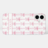 Coques Case-Mate iPhone Rubans Coquette Rose Monogrammés Rayés (Verso (horizontal))
