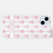 Coques Case-Mate iPhone Rubans Coquette Rose Monogrammés Rayés (Verso (horizontal))