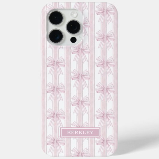 Coques Case-Mate iPhone Rubans Coquette Rose sur Monogramme à Rayures (Verso)