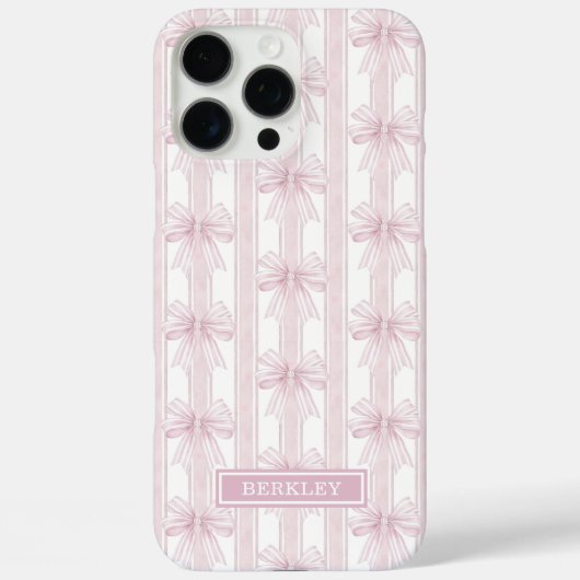 Coques Case-Mate iPhone Rubans Coquette Rose sur Monogramme à Rayures (Verso)