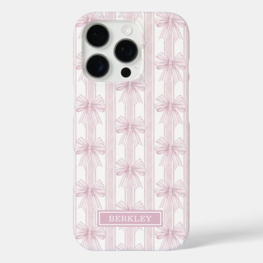 Coques Case-Mate iPhone Rubans Coquette Rose sur Monogramme à Rayures (Verso)