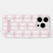 Coques Case-Mate iPhone Rubans Coquette Rose sur Monogramme à Rayures (Verso (horizontal))