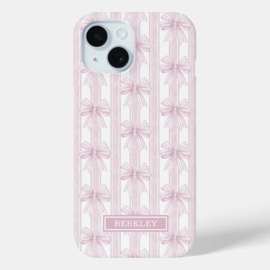 Coques Case-Mate iPhone Rubans Coquette Rose sur Monogramme à Rayures (Verso)