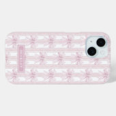 Coques Case-Mate iPhone Rubans Coquette Rose sur Monogramme à Rayures (Verso (horizontal))