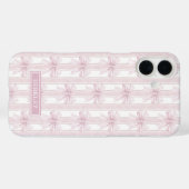 Coques Case-Mate iPhone Rubans Coquette Rose sur Monogramme à Rayures (Verso (horizontal))