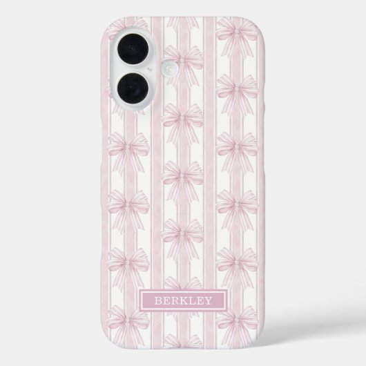 Coques Case-Mate iPhone Rubans Coquette Roses sur Monogramme à Rayures (Verso)