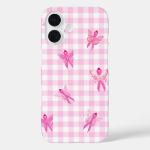 Coques iPhone 16 Rubans rose Papillon pour le cancer du sein surviv