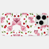 Coques Case-Mate iPhone Rubans roses mignons et cerises (Verso (horizontal))