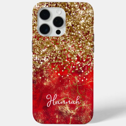 Coques Case-Mate iPhone Ruby Red Glittery Gold Glam Personnalisé (Verso)