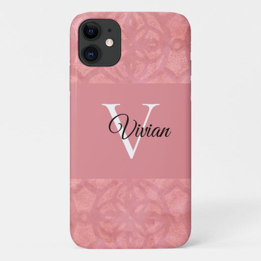 Coques Case-Mate iPhone Ruddy Pink Batik Nom Monogrammé (Dos)