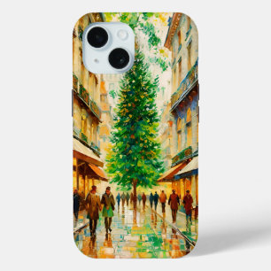 Coque Pour iPhone 15 Rue animée de la ville avec sapin de Noël