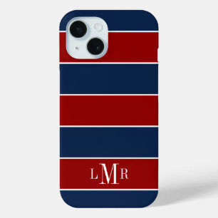 Coque Pour iPhone 15 Rugby à XV rouge et bleu 3 Lettre Monogramme