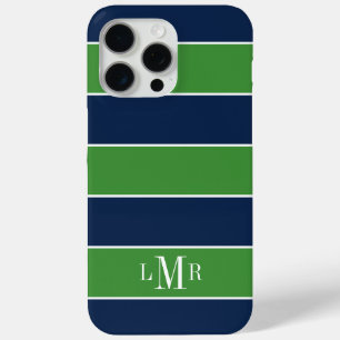 Coque iPhone 15 Pro Max Rugby à XV vert et bleu 3 Lettre Monogramme
