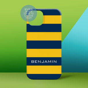 Coque Pour iPhone 14 Rugby bleu marine et jaune Nom personnalisé