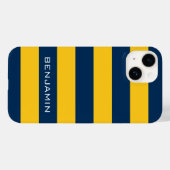 Coques Case-Mate iPhone Rugby bleu marine et jaune Nom personnalisé (Verso (horizontal))