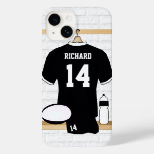 Coque Pour iPhone 14 Rugby personnalisé Jersey noir et blanc