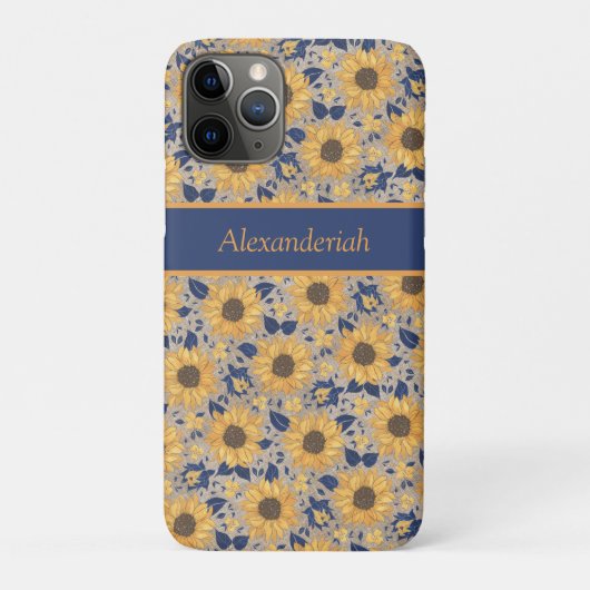 Coques Case-Mate iPhone Russe Navy Blue Golden Yellow Sunflower Nom (Dos)