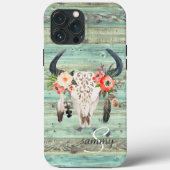 Coques Case-Mate iPhone Russe Ouest Turquoise Bois Vache Monogramme crâne (Verso)