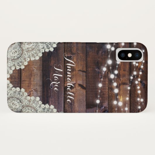 Coques Case-Mate iPhone Rustic Country String Lumières Dentelle Étincelant (Dos (Horizontal))