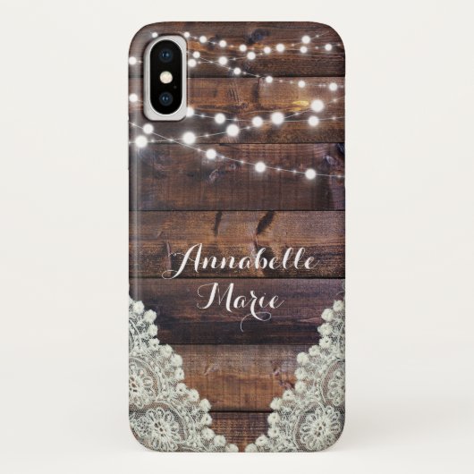 Coques Case-Mate iPhone Rustic Country String Lumières Dentelle Étincelant (Dos)