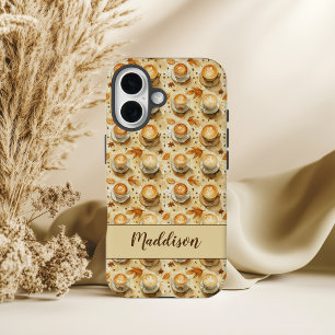 Coques iPhone 16 Rustic Fall Latte Motif avec feuilles d'automne