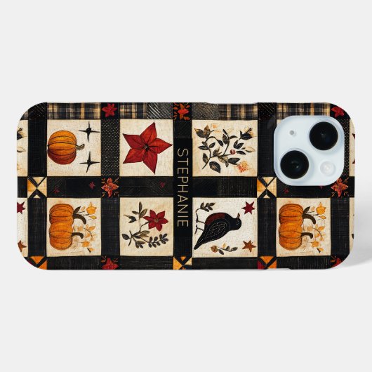 Coques Case-Mate iPhone Rustic Fall Quilt Motif | Patchwork agricole (Verso (horizontal))