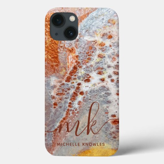 Coques Case-Mate iPhone Rustic Rock Gold Marble Texture Initiales personna (Verso)