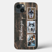 Rustic Trois Photo Wood Collage Nom Coque-Mate i
