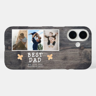 Coques iPhone 16 Rustic Wood Best Papa 3 Photo Collage Garde-photos