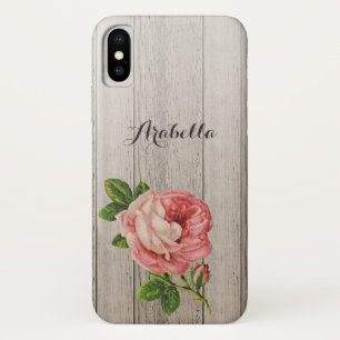 Coques Pour iPhone Rustique Bois Patiné Rose Vintage Avec Nom
