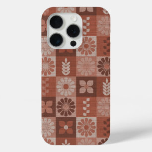 Coque iPhone 15 Pro Rustique Brown Burlap Flowers Feuille Motif