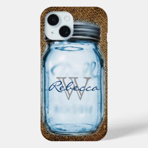 Coque Pour iPhone 15 rustique chic western burlap personnalisable mason
