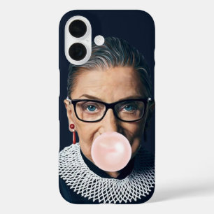 Coques iPhone 16 Ruth Bader Ginsburg souffler rose bulle gomme