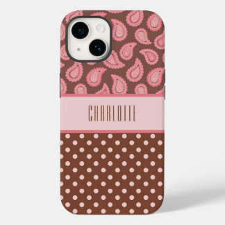 Coque Pour iPhone 14 Sacoche téléphonique personnalisée rose et Pois
