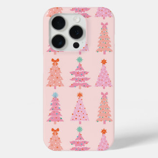 Coque iPhone 15 Pro Sacoche téléphonique Pink Vintage Christmas Trees