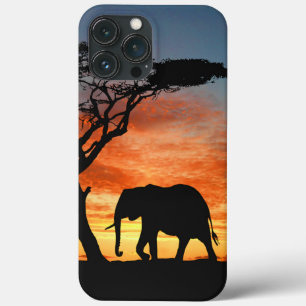 iPhone 13 Pro Max Coque Safari africain coloré Sunset Elephant Silhouette