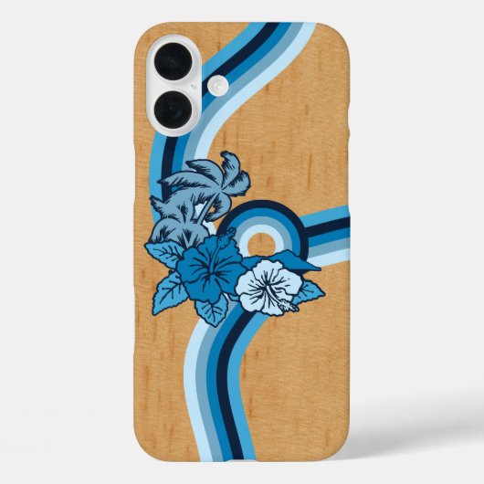Coques Case-Mate iPhone Safari de surf Faux Wood Hawaiian Surfboard Blue (Verso)