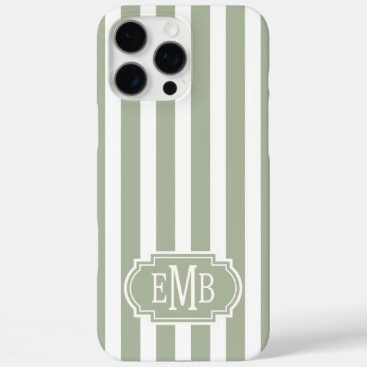 Coques Case-Mate iPhone Sage Green and White Monogrammed Stripes (Verso)