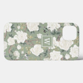Coques Case-Mate iPhone Sage Green Chinoiserie Bird Peony Garden Monogramm (Verso (horizontal))