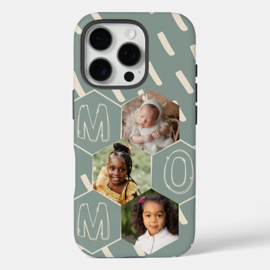 Coques Case-Mate iPhone Sage green hexagon Mom Photo Collage (Verso)