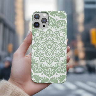 Coques iPhone 16 Pro Sage Green Mandala Boho Chic