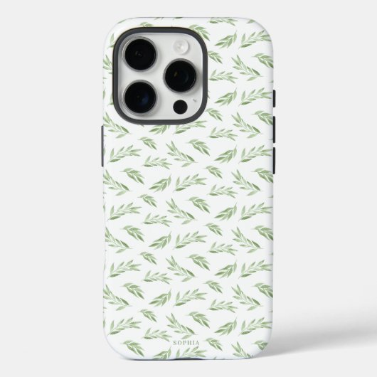 Coques Case-Mate iPhone Sage Green Spring Feuilles Nom personnalisé (Verso)