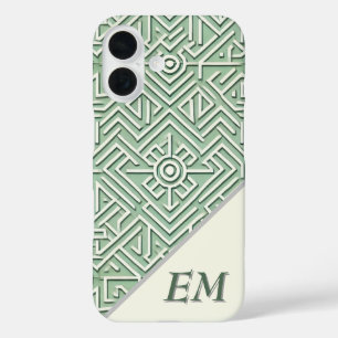 Coques iPhone 16 Sage moderne vert et crème géométrique