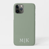 Coques Case-Mate iPhone Sage vert et blanc | Monogramme moderne (Dos)