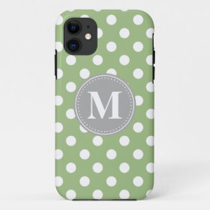 Etui iPhone Case-Mate Sage vert et blanc Pois gris Monogramme