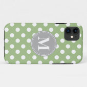 Coques Case-Mate iPhone Sage vert et blanc Pois gris Monogramme (Dos (Horizontal))