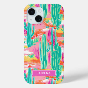 Coque Pour iPhone 15 Saguaro Cactus Colorés Personnalisés