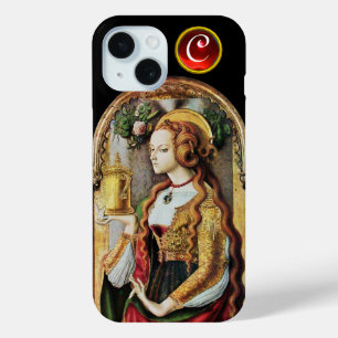 Coque Pour iPhone 15 SAINT MARY MAGDALENE Ruby Gem Monogramme, Noir