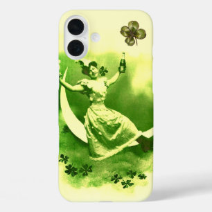 COQUES iPhone 16 PLUS SAINT PATRICK'S DAY LUNE LADY AVEC SHAMROCK